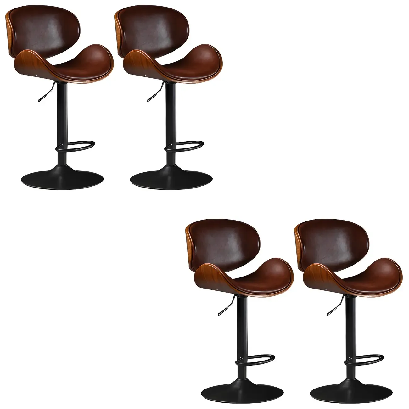 Modern Adjustable Leather Swivel Bar Stools with Backs