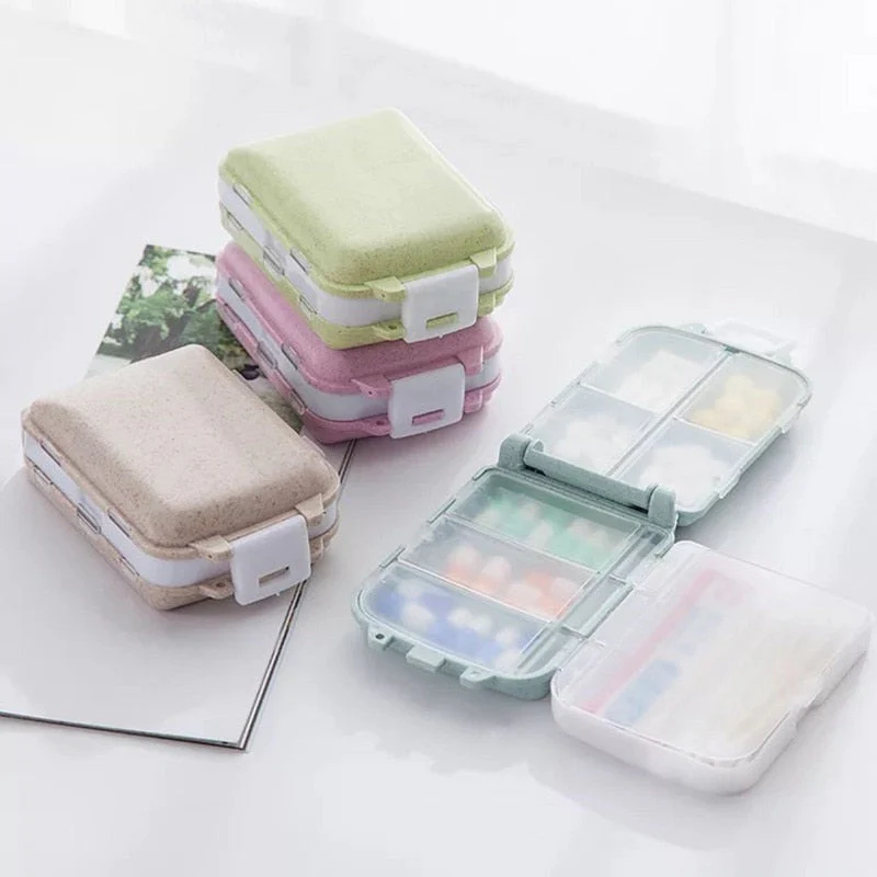 HULIANFU Pill Box Wheat Sealed 8 Grids Pill Container Organizer Health Care Drug Travel Divider 7 Day Pill Storage Bag Travel Pill Cases - Deanwangkt
