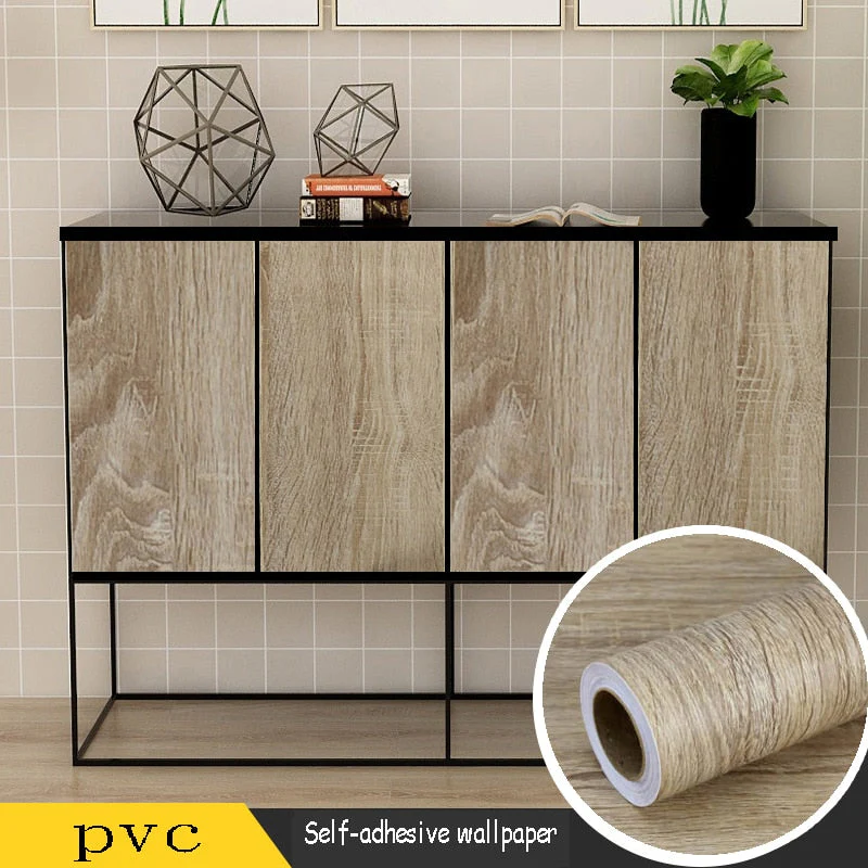 HULIANFU Wood Grain PVC Stickers for Wardrobe Cupboard Table Furniture Waterproof Self Adhesive Wallpaper Home Decor Wall Papers - Deanwangkt