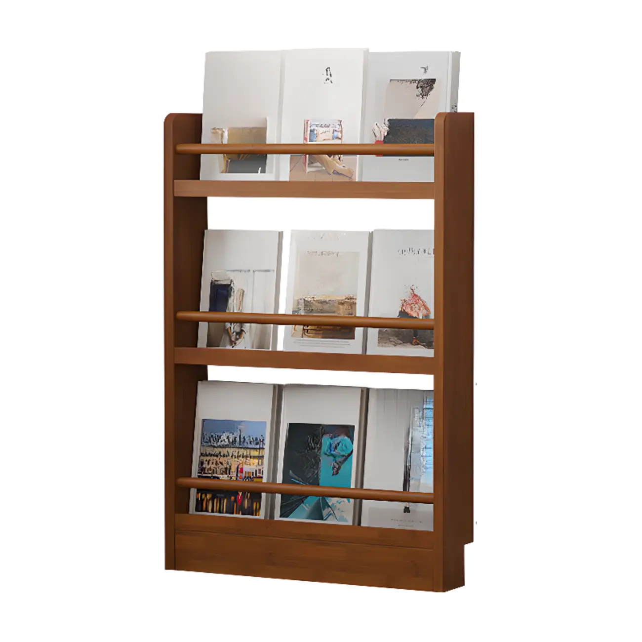 Rustic Brown Oak Bookcase Open Rectangular BookShelves
