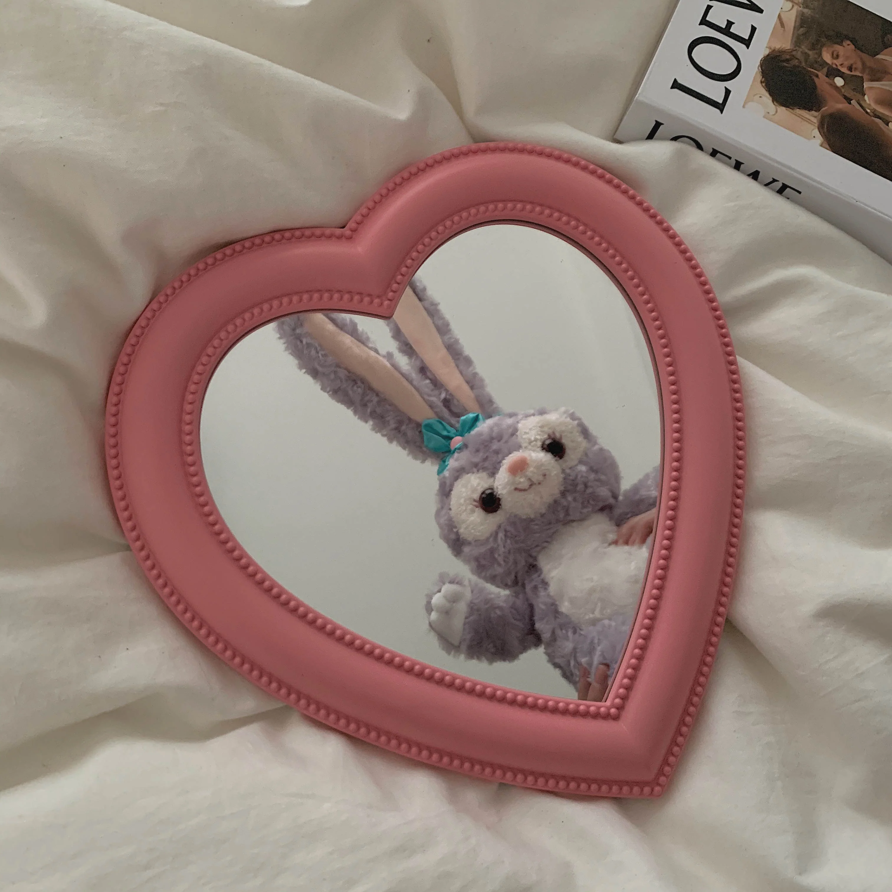 HULIANFU Ins Love Heart Cosmetic Mirror Wall Hanging Dormitory Dressing Mirror Pink White Korean Living Room Decorative Mirrors For Girls - Deanwangkt