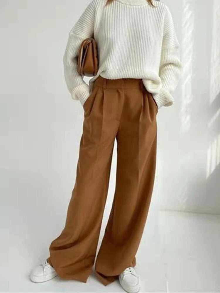 Women's Pants Female Clothing Streetwear Women High Waist Drape Premium Loose Wide Leg Pants Fashionable Temperament Wild - Deanwangkt