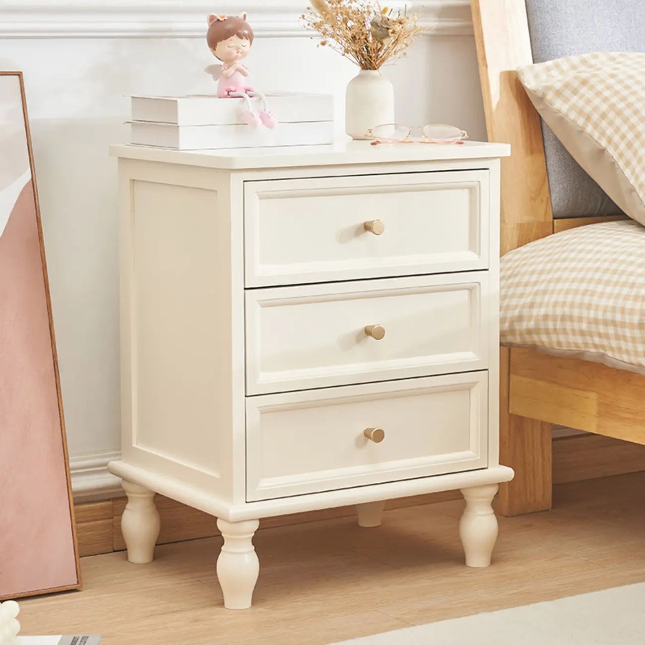 Classic Pure White Wood 3-Drawer Nightstand