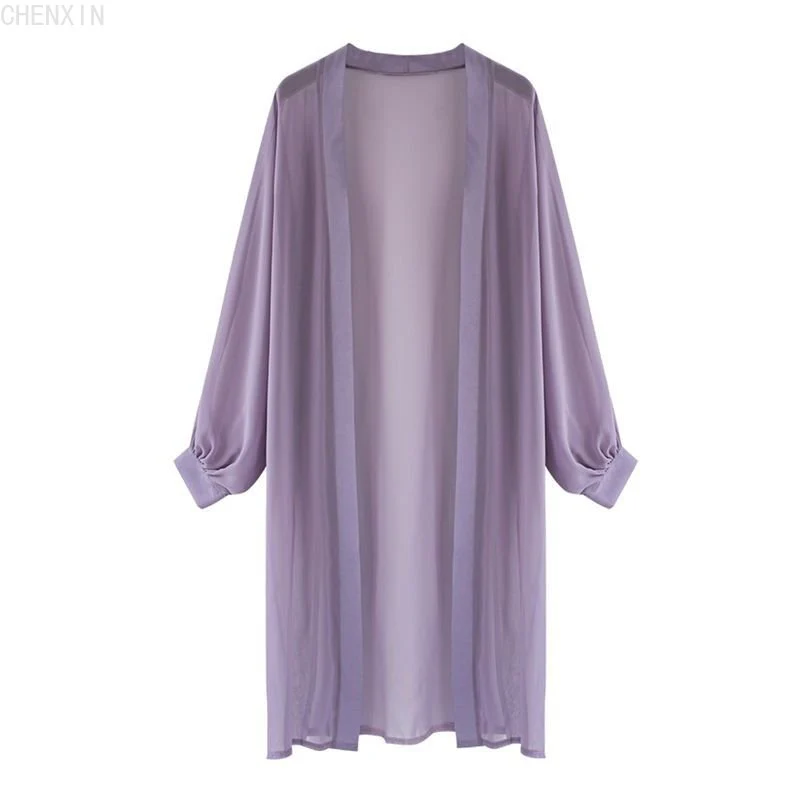 Hulianfu long Jacket Women Summer Thin Loose See-through Sunscreen Pure Long Sleeve Sexy  Coat Chiffon Bohemian Female New Fashion Tops - Deanwangkt