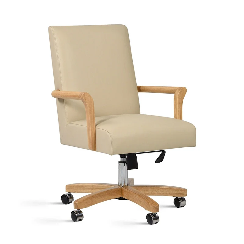 Dumont Modern Farmhouse Top Grain Leather Swivel Office Desk Chair