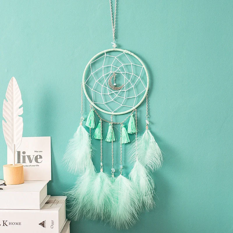 HULIANFU Original silver gray dream catcher 2 ring Indian feather hanging art gifts to bestie friends creative valentine's day gifts - Deanwangkt