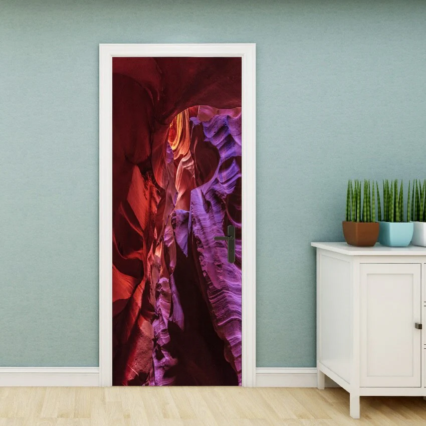 HULIANFU PVC Material Self-adhesive Door Stickers Art Colorful Light Tie-dye Blooming Abstract Home Decor Poster Door Decoration Stickers - Deanwangkt
