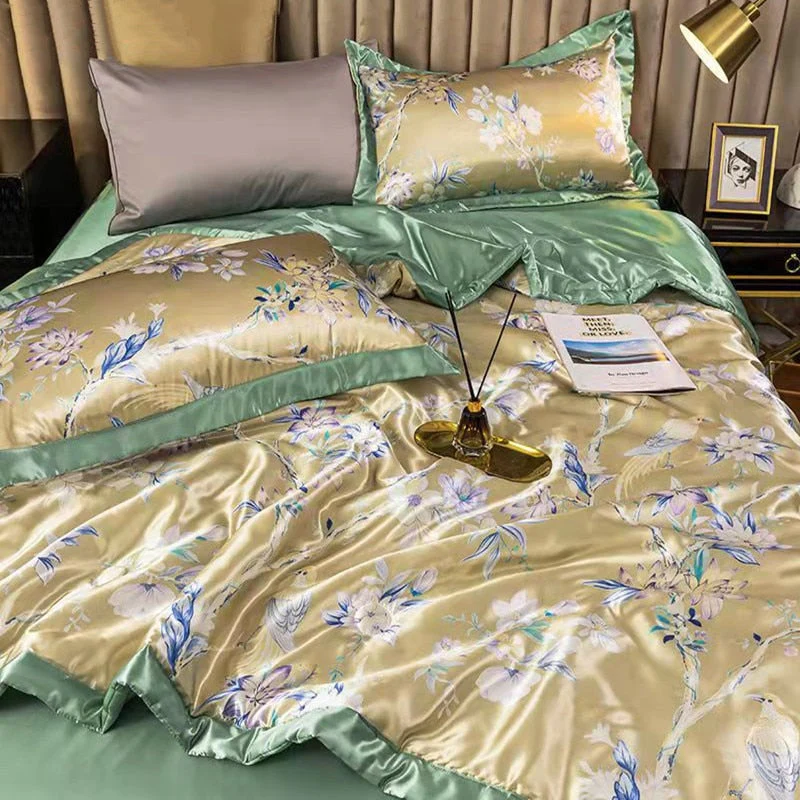 HULIANFU Summer Blanket Ice Silk Quilt Cool Feeling Nap Knee Air Conditioning Quilt Adult Children Washable Bedding - Deanwangkt