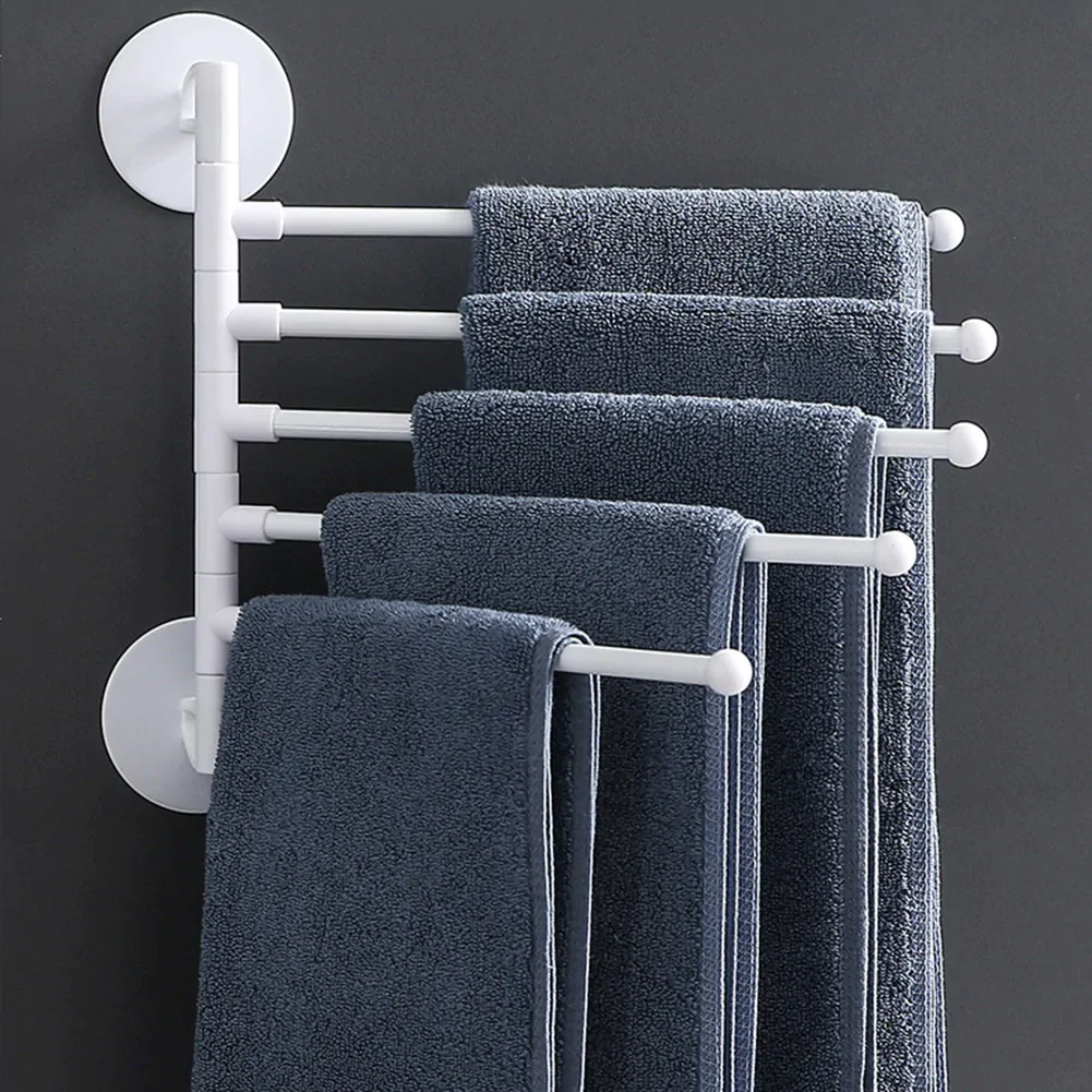 HULIANFU Multi-bar Wall Mounted Rotating Towel Rack Punch-free 180 Degree Bathroom Bath Towel Hanger Holder Stand Tools Accessories - Deanwangkt