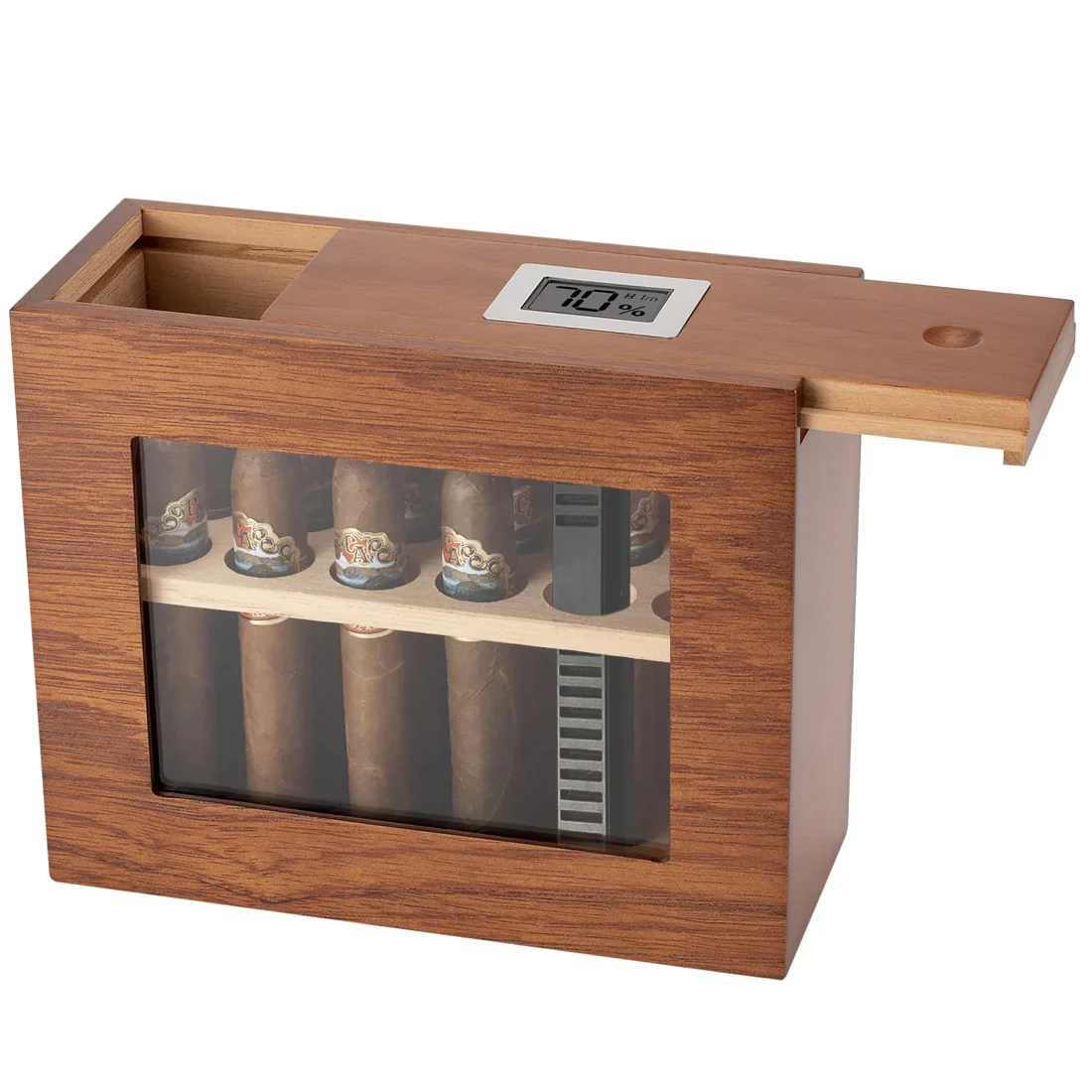 HULIANFU New Wooden Humidor Box For Cigar W/ Hygrometer Humidifier Portable Glass Window Cedar Wood Case Fit 12-25 Cigars Storage Cabinet - Deanwangkt