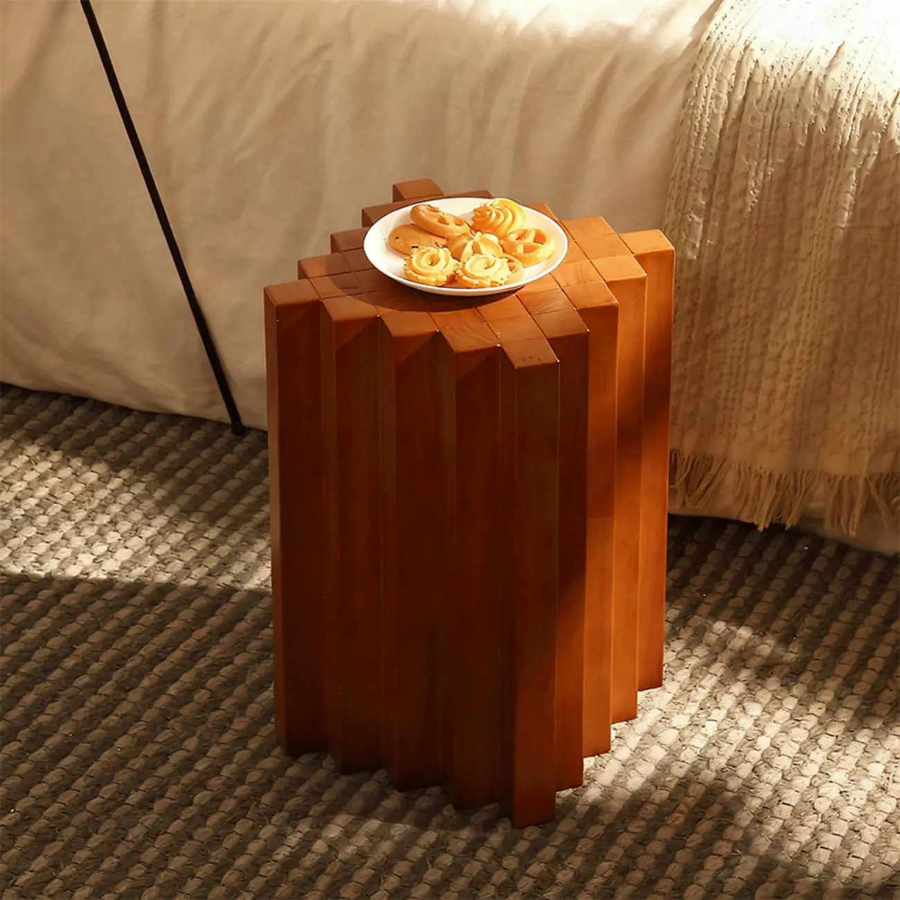 Square Solid Wood Side Table for Living Room