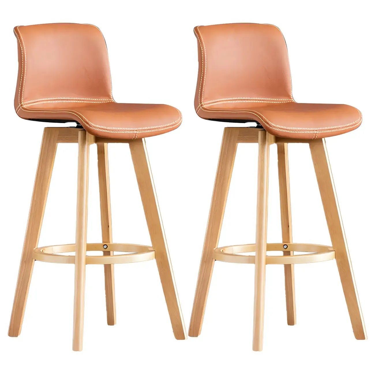 Mid-Century Distressed Leather Swivel Bar Stool with Back