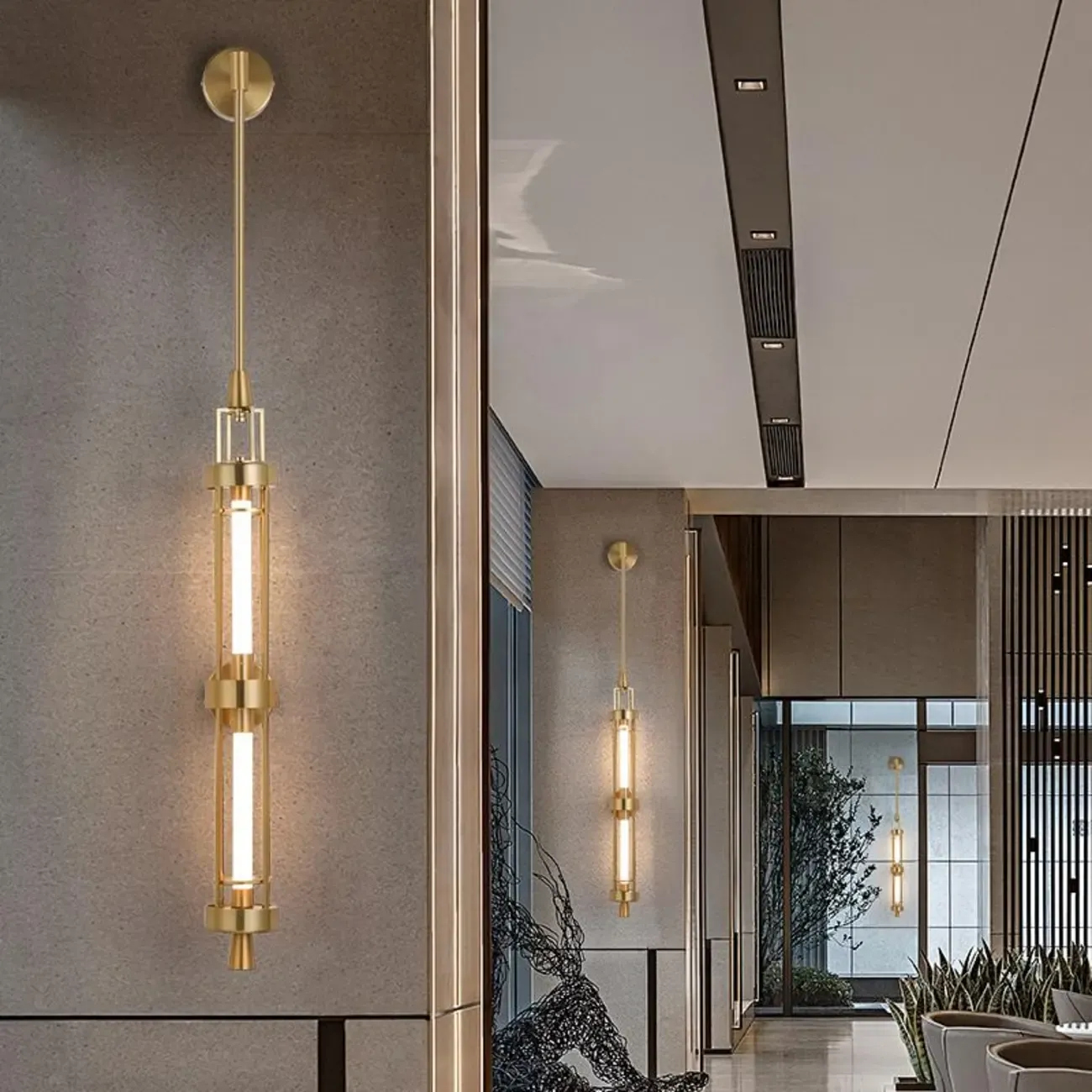 Gold Cylinder Wall Sconce Lamp with 2 LED Bulbs Warm Light