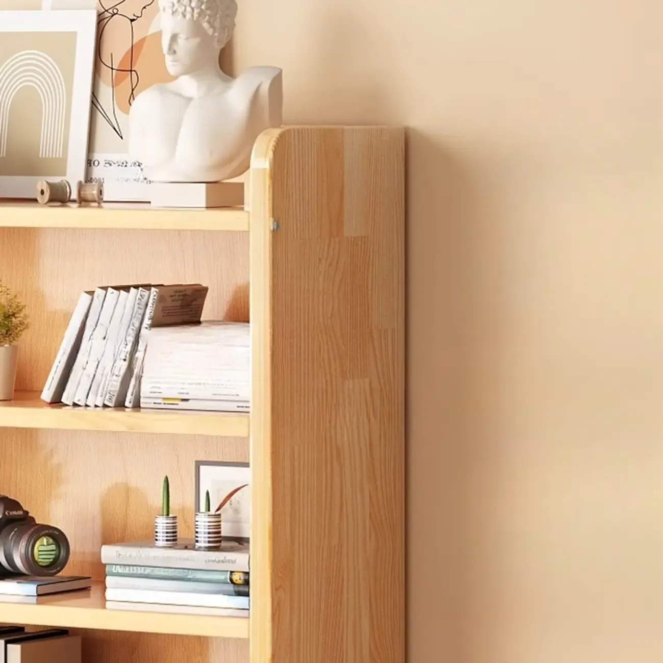 Narrow Vertical Modern Wooden Bookcase in Natural Finish