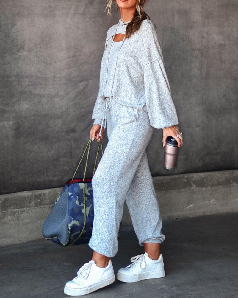 Grey Round Neck Two Piece Set