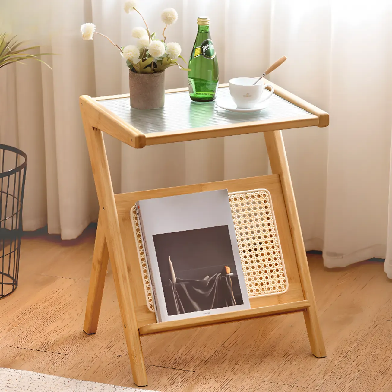 Elegant Wooden Foldable Rack Side Table for Living Room