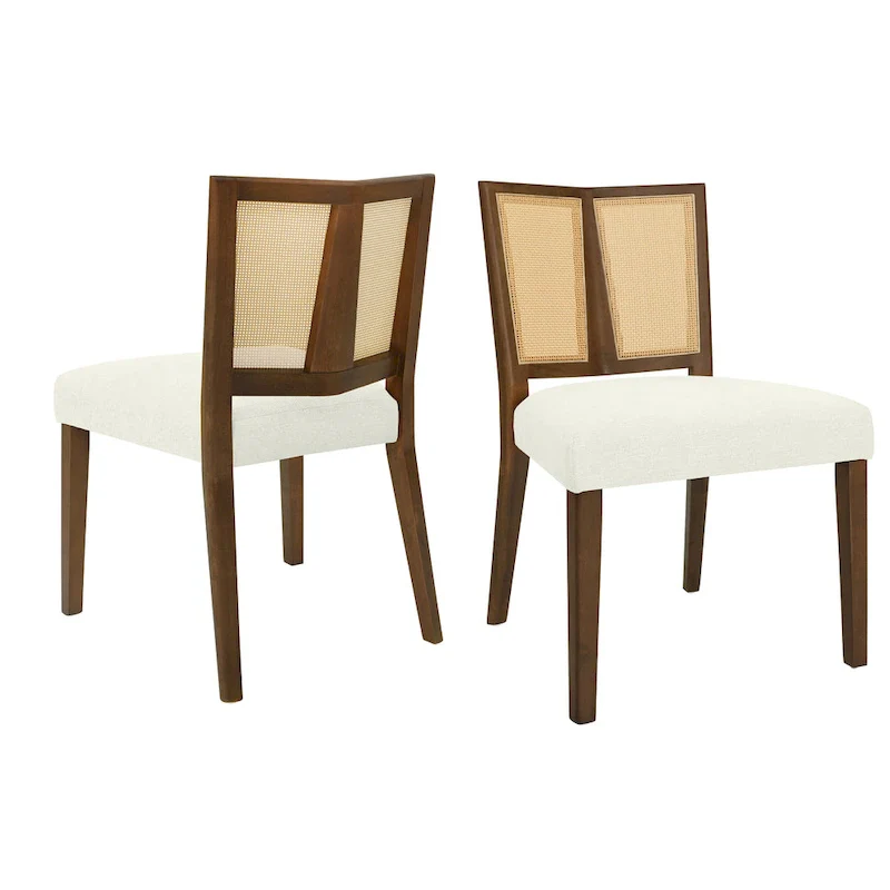'- Oliver Mid-Century Rattan Back Upholstered Dining Chair Set of 2