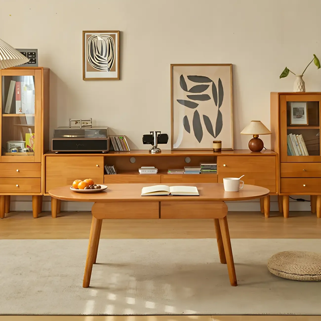 Scandinavian Brown Wooden TV Stand with Drawers