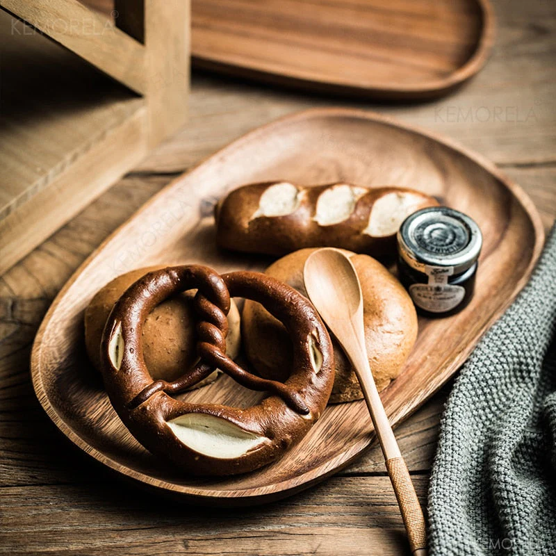 HULIANFU Whole Wood lovesickness Wood Irregular Oval Solid Wood Pan Plate Fruit Dishes Saucer Tea Tray Dessert Dinner Plate Tableware Set - Deanwangkt