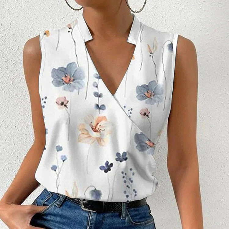 Hulianfu Fashion V-neck Sleeveless Blouse Floral Print Tank Top Femme 2026  Summer Casual Office Vintage Women Tops And Blouses Plus Size - Deanwangkt