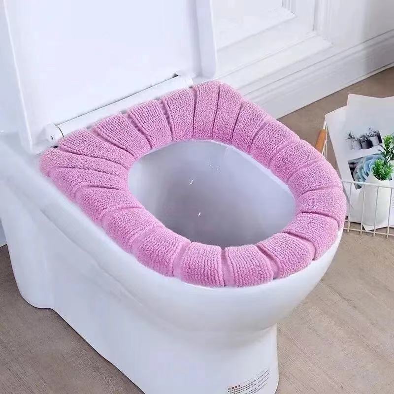 HULIANFU Winter Warm Toilet Seat Cover Closestool Mat 1Pcs Washable Bathroom Accessories Knitting Pure Color Soft O-shape Pad Bidet Cover - Deanwangkt