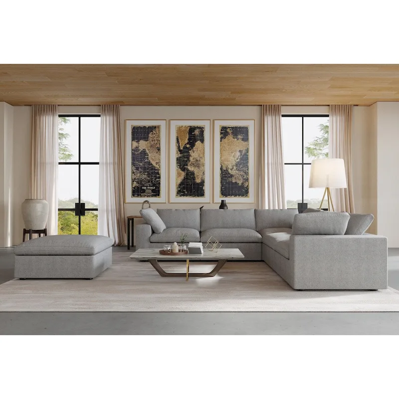 Cloud Modular Sectional Sofa, 6 Seater Corner Sofa with Pillows and Ottoman
