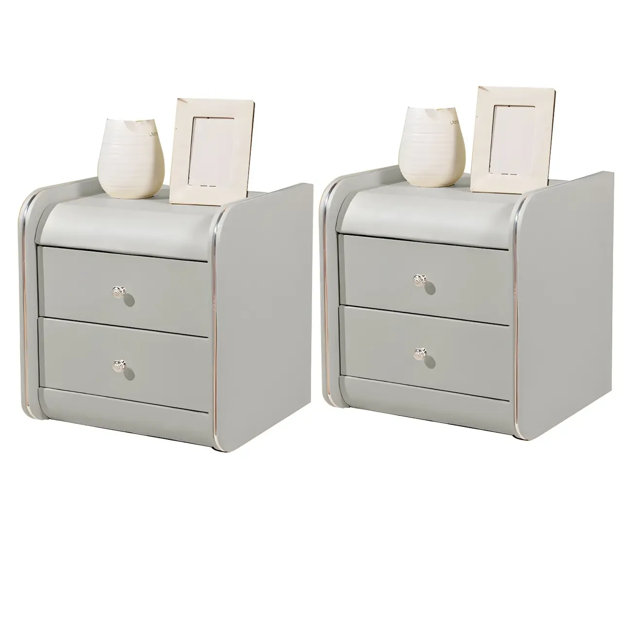 Stylish Narrow Faux Leather Bedside Table with 2 Drawers