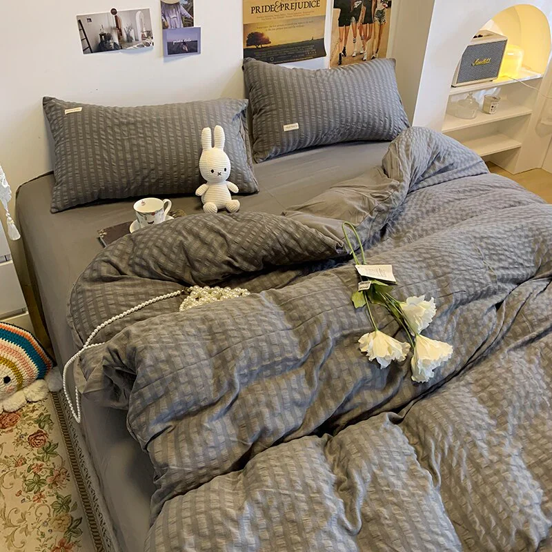 HULIANFU Nordic Style Green Puff Duvet Cover Simple Light Luxury Bedding Four Piece Set Duvet Cover Bed Sheet For Bedroom - Deanwangkt