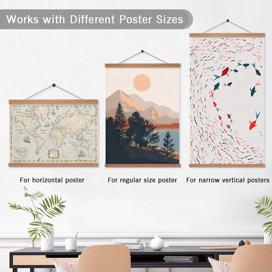 HULIANFU Magnetic DIY Wood Poster Hangers Frame Teak Pine Photo Hanging Kit for Pictures Canvas Prints Artwork Room Interior Home Decor - Deanwangkt