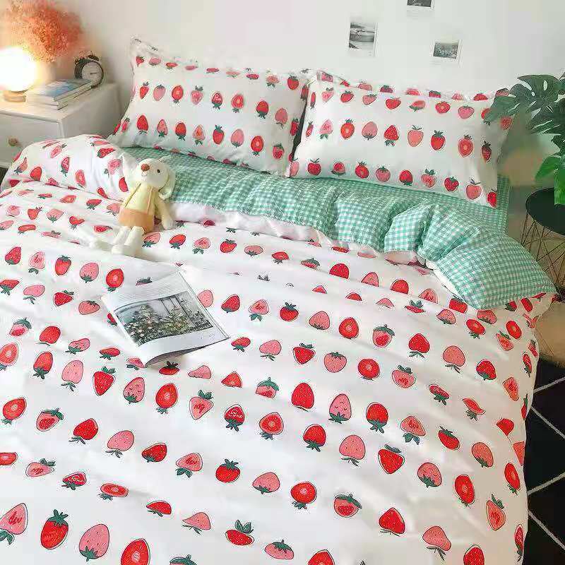 HULIANFU Nordic Style Pink Heart Bedding Set Cover Cute Bed Linens Duvet Cover Sheets and Pillowcases Queen King Size Home Textile Sets - Deanwangkt