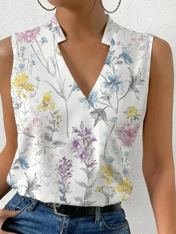Hulianfu Fashion V-neck Sleeveless Blouse Floral Print Tank Top Femme 2026  Summer Casual Office Vintage Women Tops And Blouses Plus Size - Deanwangkt