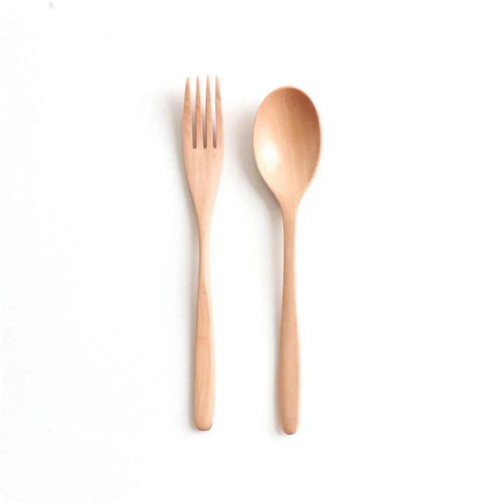 HULIANFU Natural Wooden Spoon & Fork Dinner Kit Rice Soups Utensil Cereal Handmade  Home Tableware Dinnerware Cutlery For Kicthen - Deanwangkt