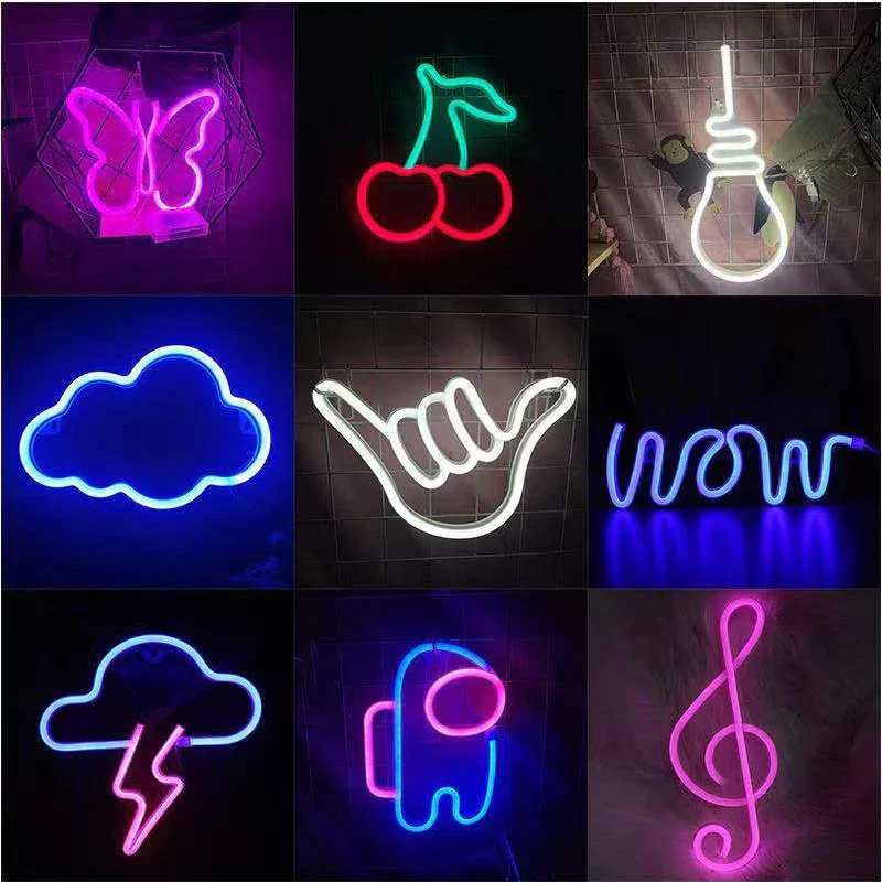 HULIANFU Night Ligh USB Powered Banana Cactus Pineapple Coconut Tree Love Popsicle Hello Rose Led Backplane Neon Lights for Bedroom Decor - Deanwangkt