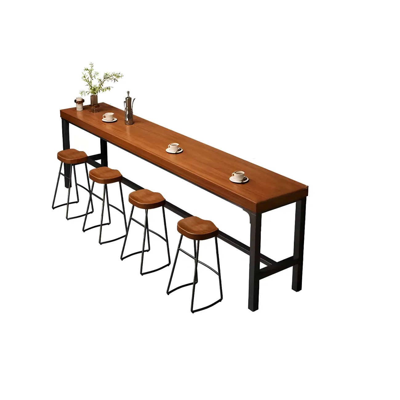 Brown Rectangular Wood Long Dining Bar Table