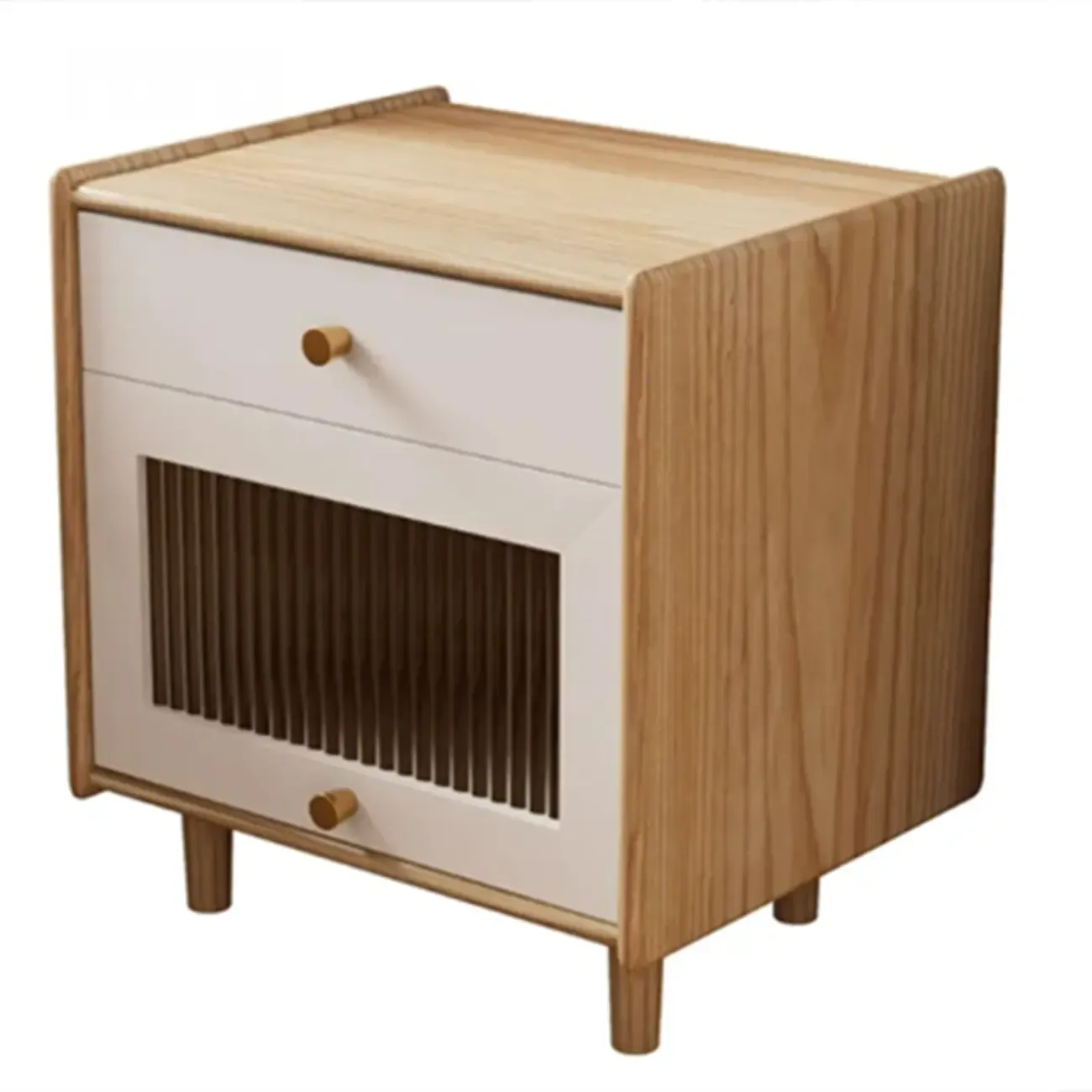 Natural Ash Wooden Drawer Cabinet Nightstand with Legs