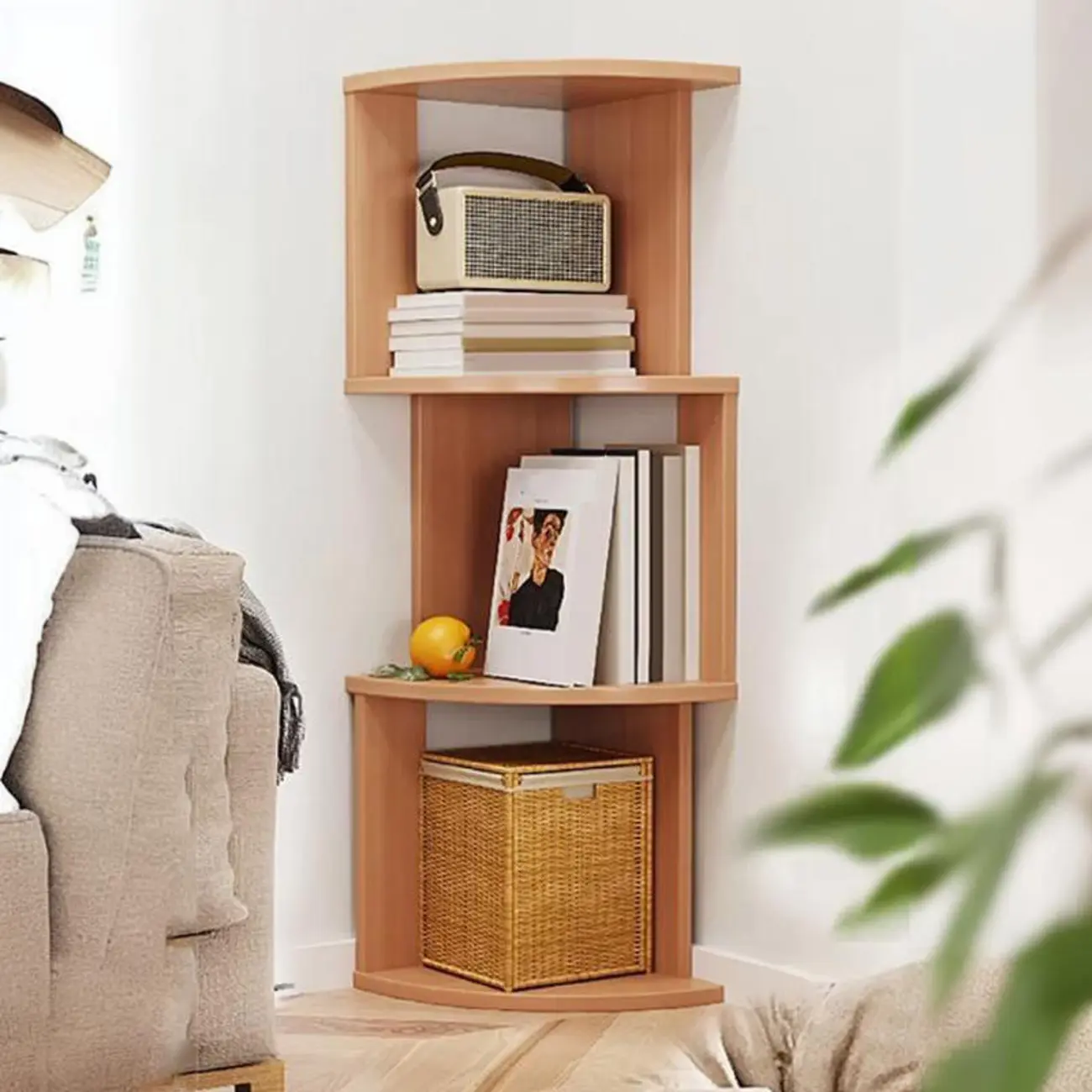 Tall 5-Tier Wooden Corner Bookcase for Small Spaces