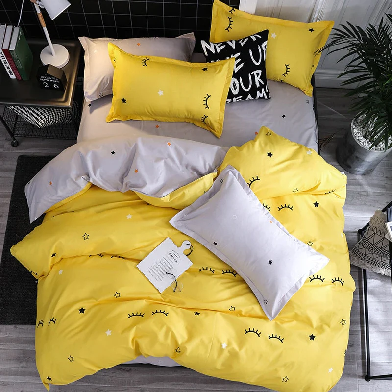 HULIANFU Nordic Style Pink Heart Bedding Set Cover Cute Bed Linens Duvet Cover Sheets and Pillowcases Queen King Size Home Textile Sets - Deanwangkt