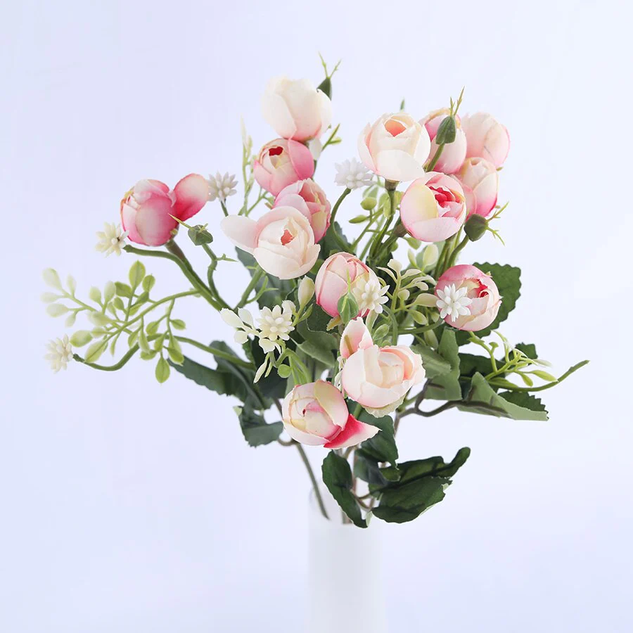 HULIANFU white mini silk rose artificial flowers for wedding decoration bride fake flower bouquet diy home decor art accessories for vase - Deanwangkt