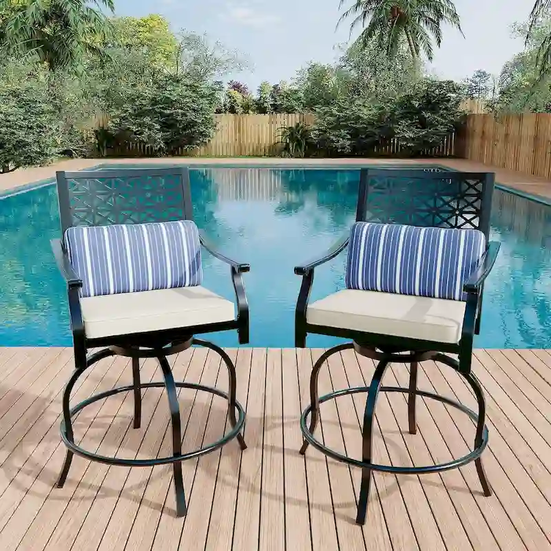 2PCS Patio Bar Stools with Armrest & Back