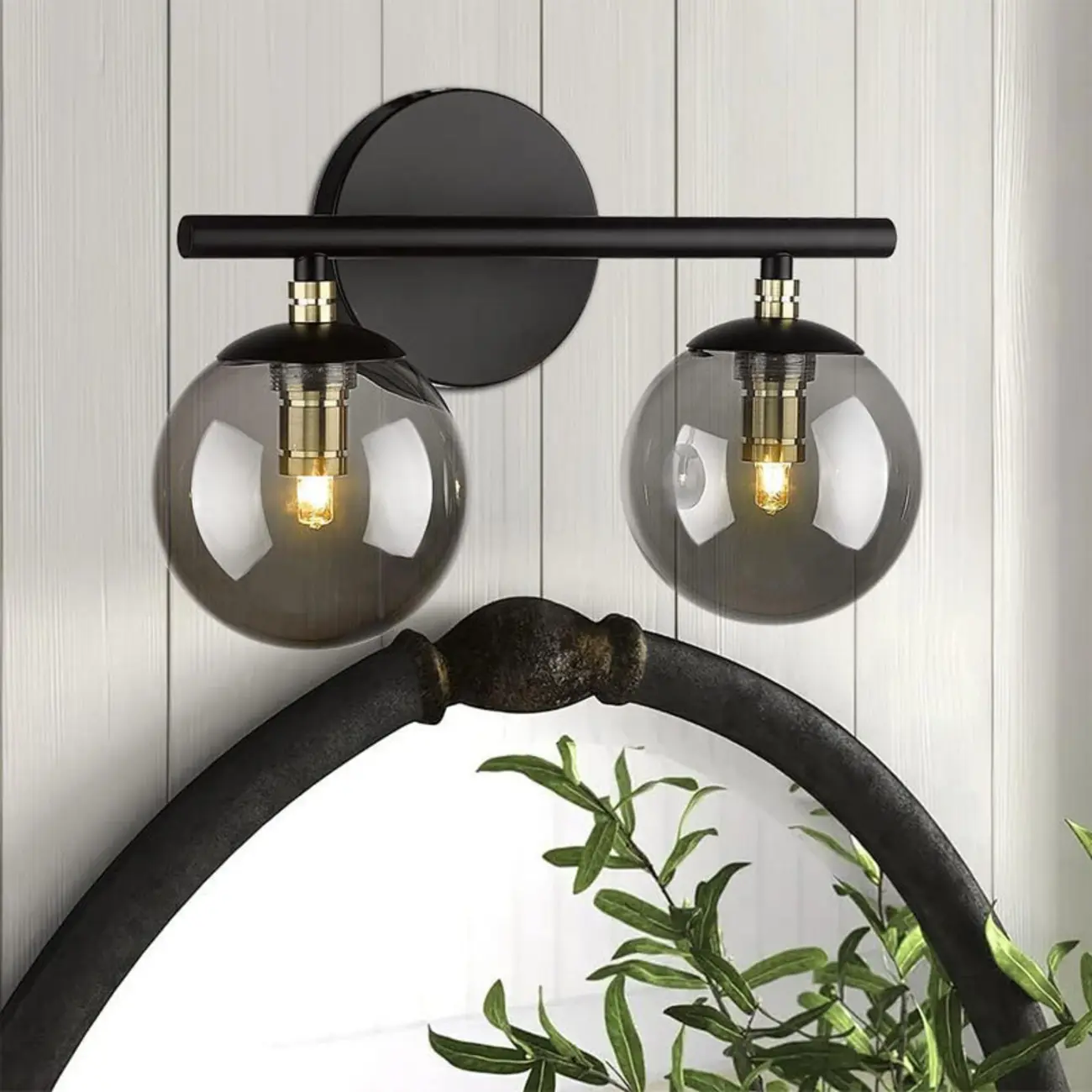 Wall-Mounted Spherical Black Glass Vanity Light