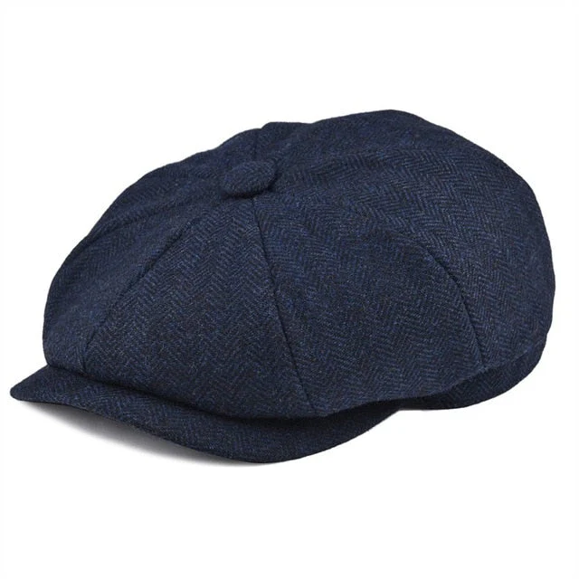 BOTVELA Wool Tweed Newsboy Cap Herringbone Men Women Gatsby Retro Hat Driver Flat Cap Black Brown Green Navy Blue 005 - Deanwangkt