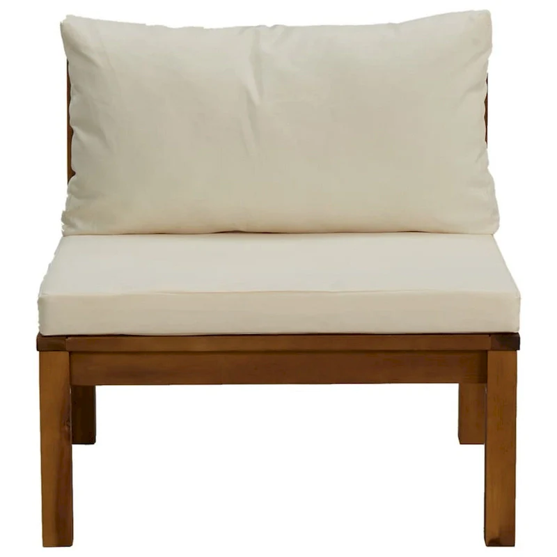Outdoor Sectional Modular Armless Sofa Seat, Cream, Acacia Wood