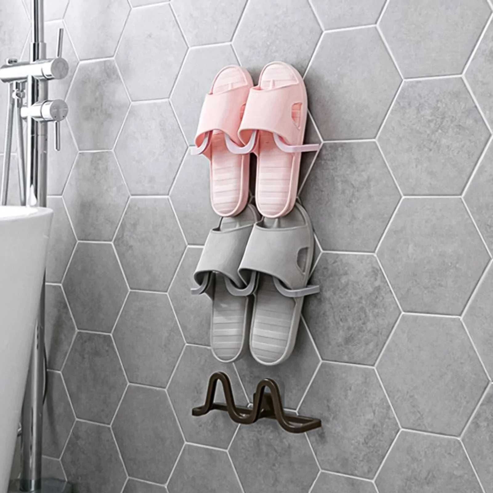 HULIANFU New Wall Mounted Shoe Rack Bathroom Home Shoe Organizer Space Saving Slippers Hanger Punch-free Wall Hanging Storage Rack - Deanwangkt