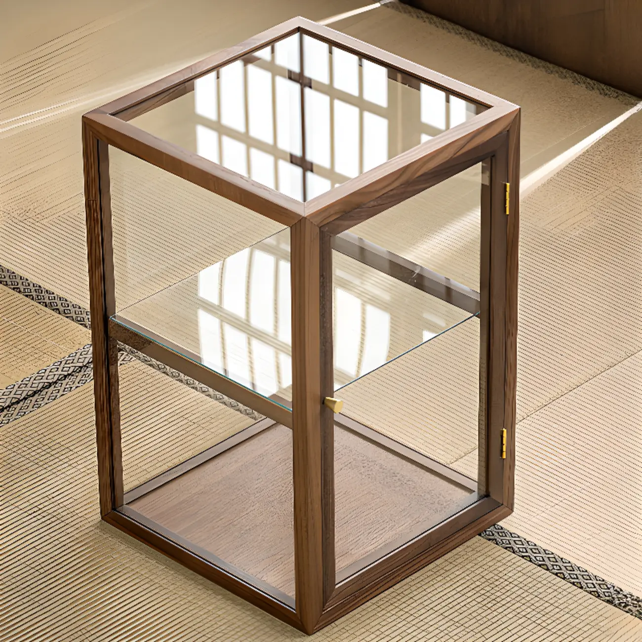 Modern Brown Wood Curio Cabinet with Glass Shelves