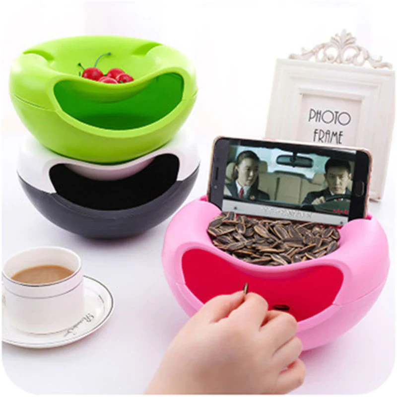 HULIANFU Multifunctional Plastic Double Layer Dry Fruit Containers Snacks Seeds Holder Desktops Plate Dish Organizer Storage Box Garbage - Deanwangkt