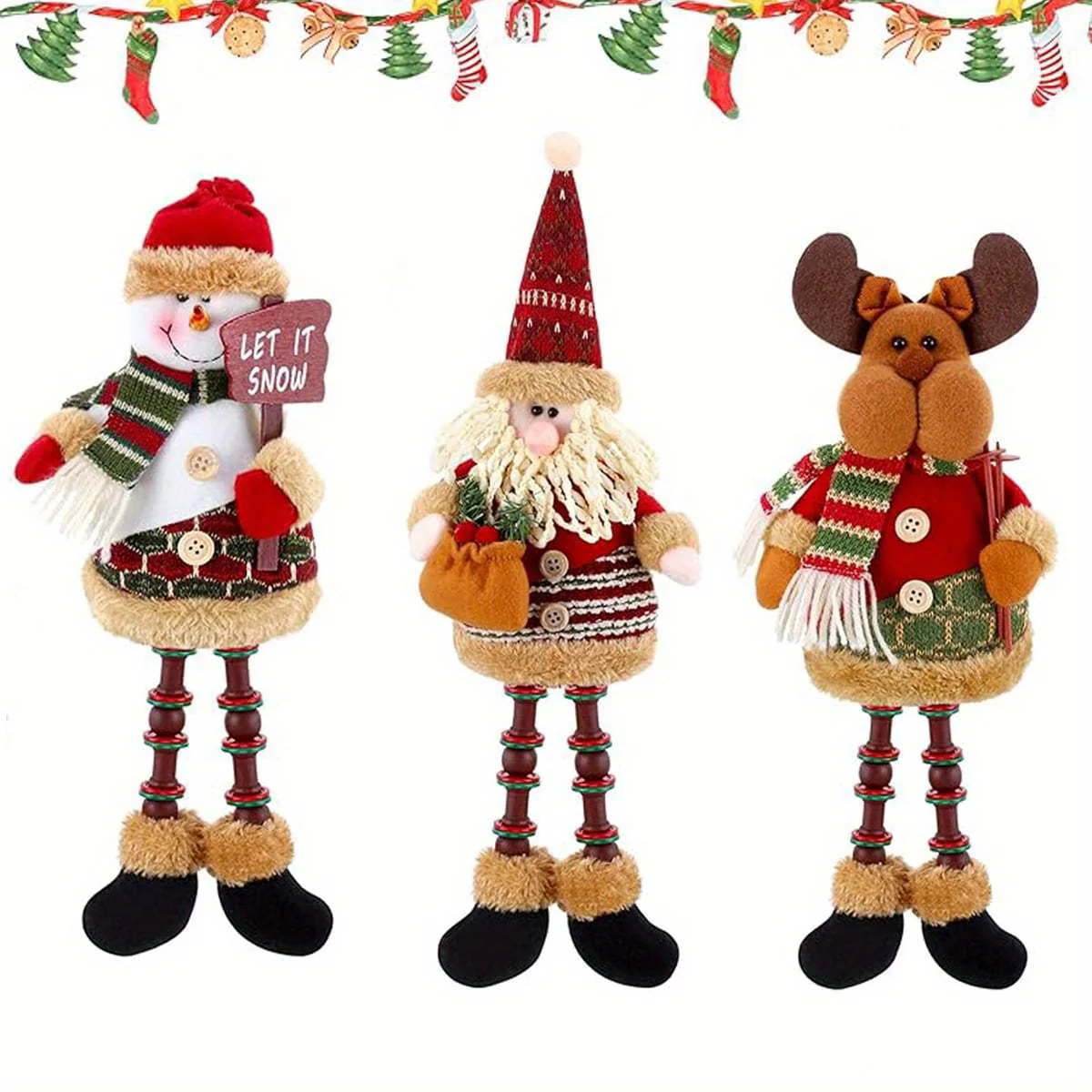 3PCS Adorable Christmas Plush Figurine Set - Collectible Figurines with Adjustable Legs, Cute Holiday Decor for Home & Party, Snowman Decorations, Festive Season Ornament, and Whimsical Winter Wonderland Accessories - Deanwangkt