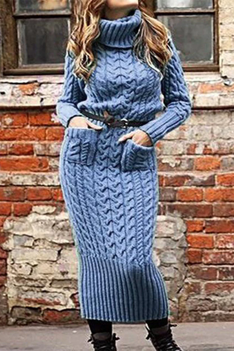 hulianfu Work Striped Without Belt Solid Color Turtleneck Sheath Dresses - Deanwangkt