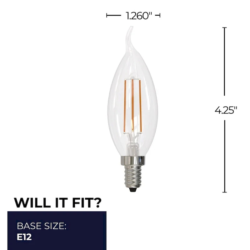 Bulbrite LED Filament Pack of (4) 5 Watt Dimmable CA10 Light Bulbs with Clear Glass Finish and Candelabra (E12) Base