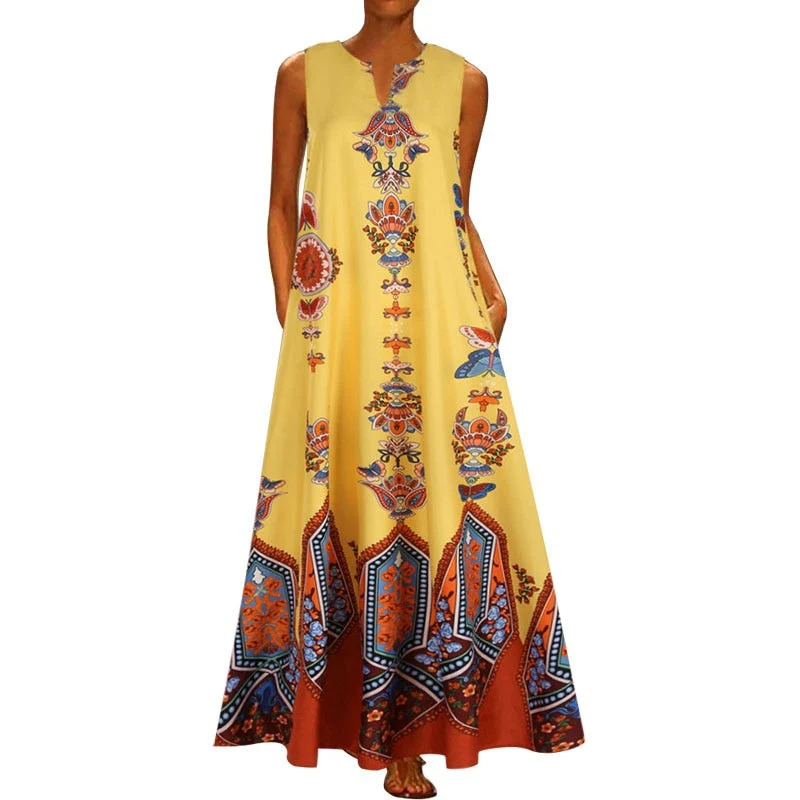 Floral Print Boho Casual Long Dress Summer Clothes For Women V-neck Sexy Off Shoulder Ladies Dresses Plus Size Maxi Dress - Deanwangkt