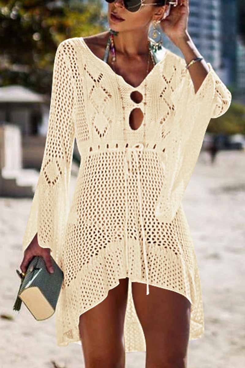 hulianfu Hollow Knitted Beach Cover-up(4 Colors) - Deanwangkt